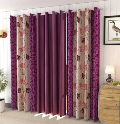Violet - Lot de 3 rideaux de fenêtre de porte à décor annulaire imprimés... - Photo 1/4