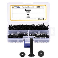 M3-0.5x16 Flat Head Bolts Nuts Kit - 500pcs - Carbon Steel - Black