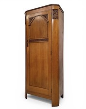 VINTAGE ANTIQUE CARVED OAK HALLROBE / SINGLE DOOR WARDROBE 1930s ART DECO