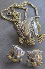 Vintage Fish Necklace and Earring Set Gold & Silver Tone Fish Pendant Necklace — photo 4