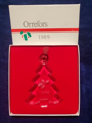  ORREFORS Crystal CHRISTMAS TREE ORNAMENT 1989 - nib