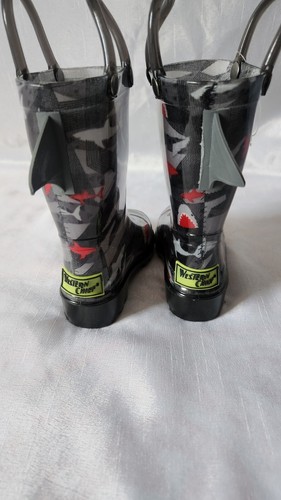 Western Chief Kids Light-Up Waterproof Rain Boot with Pull on Handles Shark - Picture 2 of 7