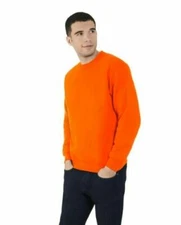 Fruit of the Loom Men's EverSoft Fleece Crew Sweatshirt HI VIS ORANGE NO HOOD XL