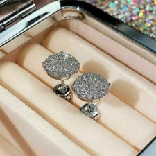 1.20Ct Round Cut Lab-Created Diamond Cluster Stud Earrings 14K White Gold Plated