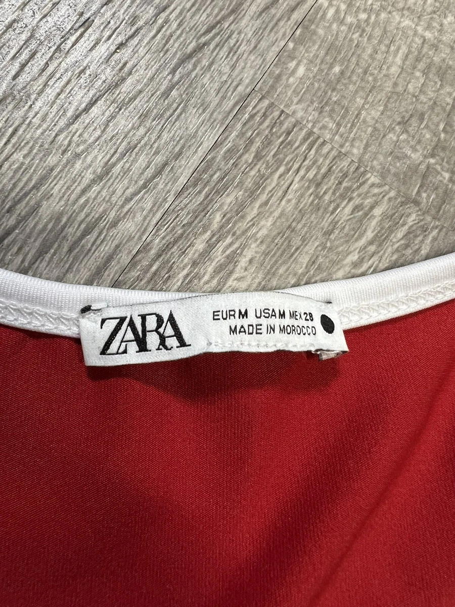 Zara Sports Bra Red White Trim Tank Crop Top Activewear Nylon Size medium