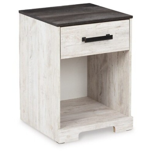 Shawburn Bedside Table, White Wash/Charcoal Grey -