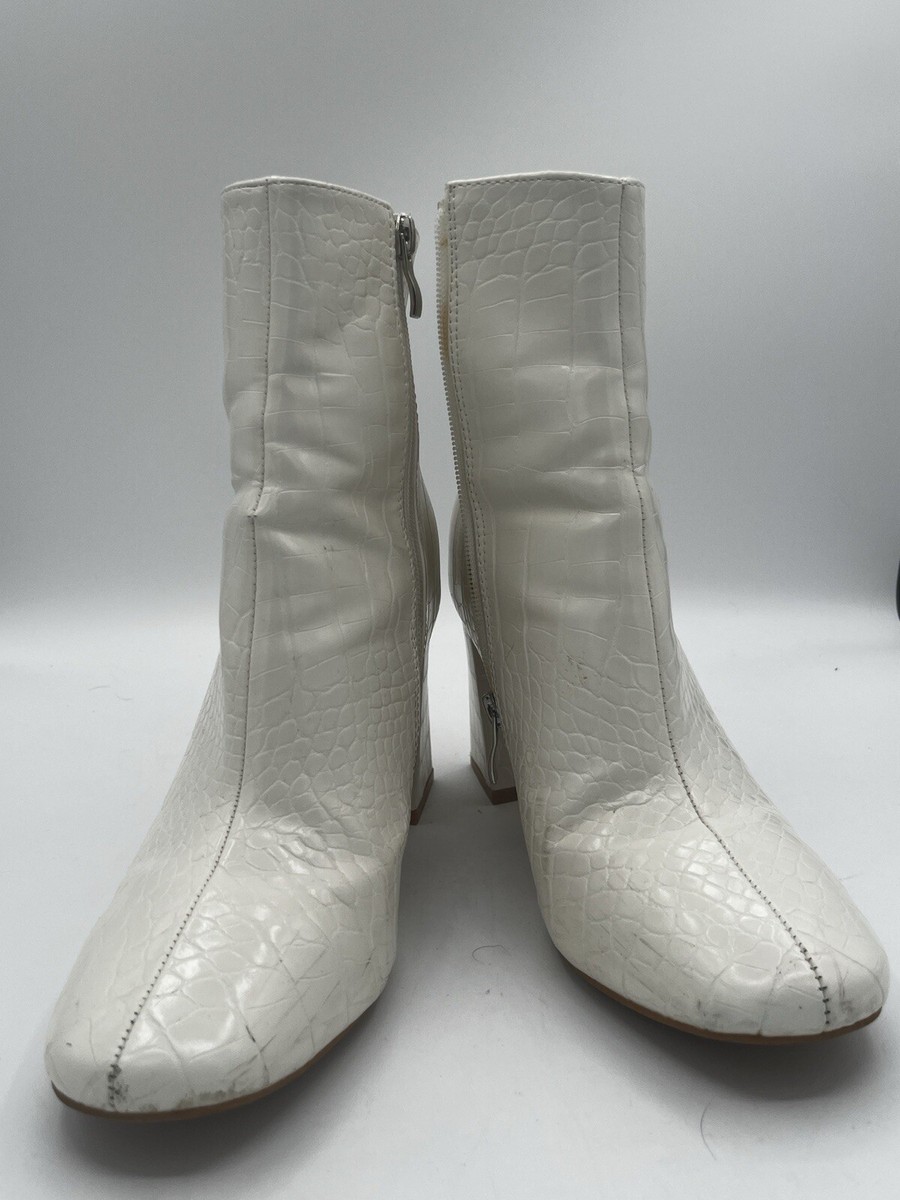 Platform White Croc Block Heel Boohoo Boots, Size EU38, US Inch Heel