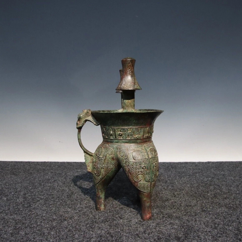 Taza de vino de 10,8"" rara antigua china de bronce dinastía palacio Foto 2 de 4