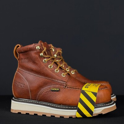 MENS PATRON  WORK BOOTS STEEL TOE GENUINE LEATHER LACE UP LIGHT BROWN BOTAS