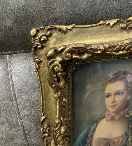 Antiker geschichteter Bilderrahmen Gold vergoldet verziert großer Gemälde 17” x 14” mit Druck - Bild 11 von 23