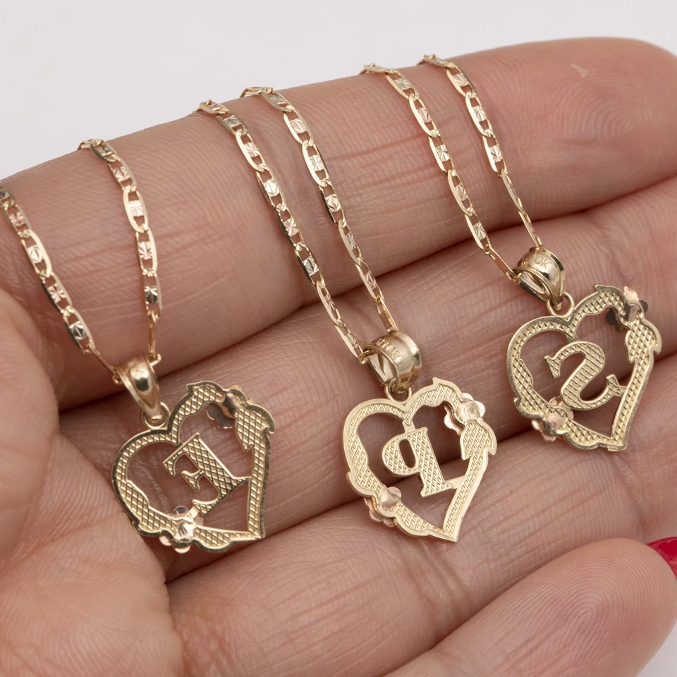 Cutout Heart Flower Initial Letter Pendant Necklace Real 10K Yellow Rose Gold - Image 2 of 4