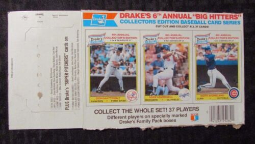 1986 DRAKE'S 9e boîte annuelle BIG HITTERS non coupée avec DON MATTINGLY Keith Moreland - Photo 1/2