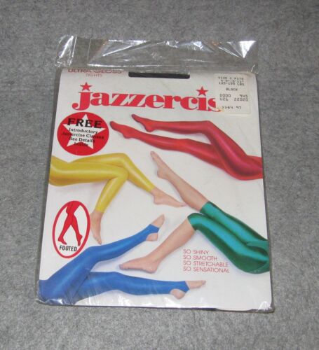 Jazzercise Ultra Gloss Footed Tights Black Size C Vintage 80's