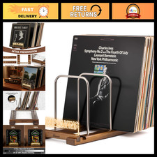 Vinyl Record Holder for 75 LPs, LED Now Playing Stand, Wooden Album Storage Disp