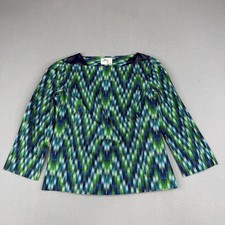 Milly Ikat Print Top Lamb Leather Trim Blue G...
