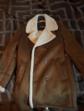 GUESS Men s Medium Brown Suede Shearling Coat, Brand New