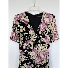 Lauren Ralph Lauren Floral Faux Wrap Midi Flowy Dress Orchid Black Size 4 NEW