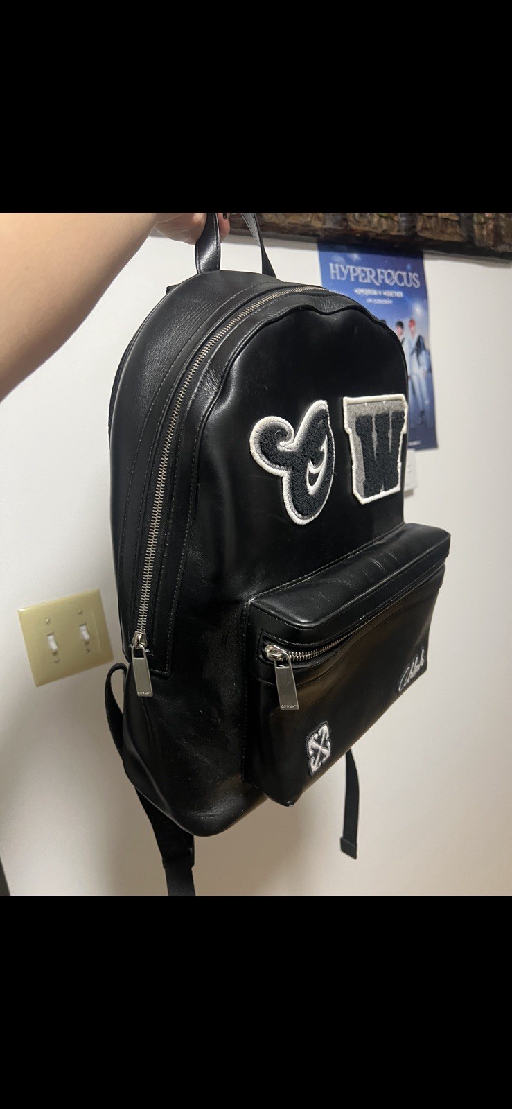 Off White Leather Backpack W/varsity Patches - image 3