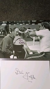 DAN GABLE 2 Hand Signed Autograph CARD & NOTE ON BACK Photo GOLD MEDAL WRESTLER