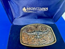 Longhorn Cow Bull Head Steer Ornate Western Montana Silversmiths Belt Buckle