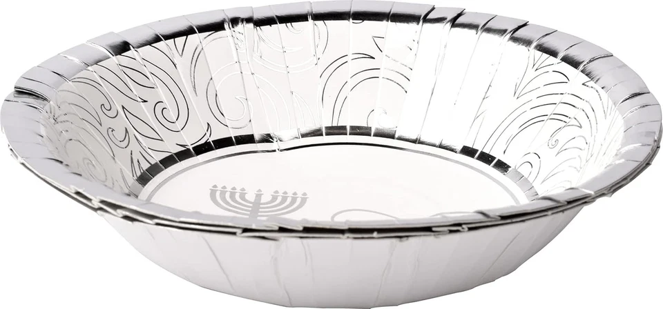 Hanukkah Bowls Paper Goods, Silver Foil Chanukah Themed Party Supplies (Pack ... - Image 3 of 4