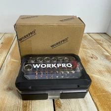 WORKPRO 34-Piece 1/4" Drive Mini Ratchet Wrench and Socket Bit Set NEW