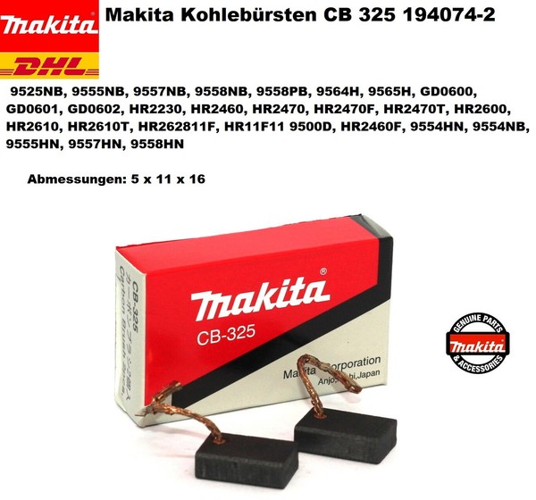 Makita® KohlebüRsten 194074-2 FüR CB-325 GD0600 GD0601 GD0602 HR2230 HR2460 HR24-image