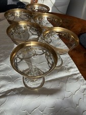 6 Champagnergläser, Sektg. Murano Glas, Goldrand und Verzierungen, Neuwertig.