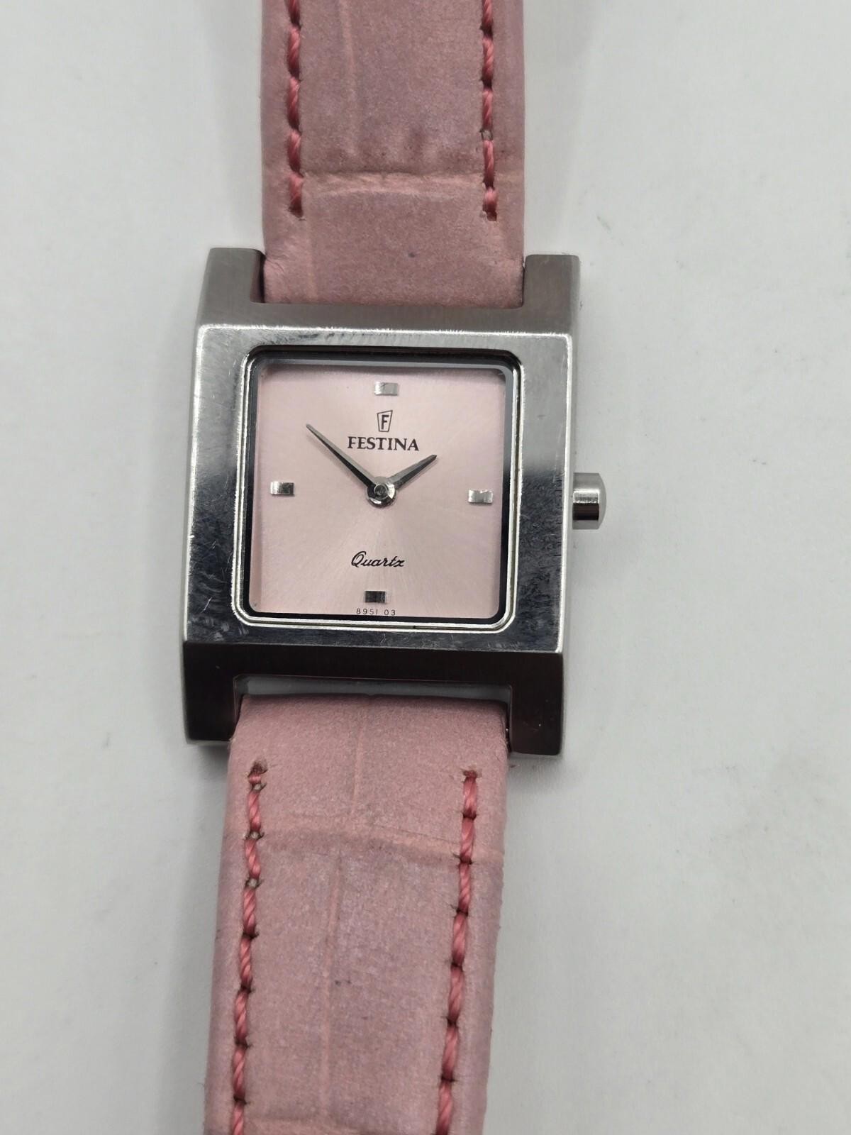 Festina Pink Ladies' Stainless Steel Silver Leather Watch