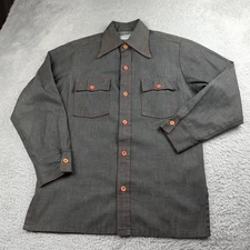 VTG 1970s Wrangler Wrelaters Shirt Mens XL Gray Red Dagger Collar Sawtooth Poly