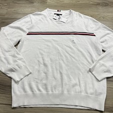 Tommy Hilfiger Pullover Crewneck sweater 100 Cotton White/Stripe Men XL NWT 80