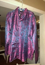 NEW BARRY WANG VIBRANT PAISLEY PATTERN L/S BROCADE SILK/POLYESTER SIZE M SHIRT