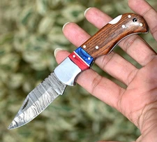 CUSTOM HAND MADE FORGED DAMASCUS STEEL FOLDING POCKET KNIFE CAMPING 2041