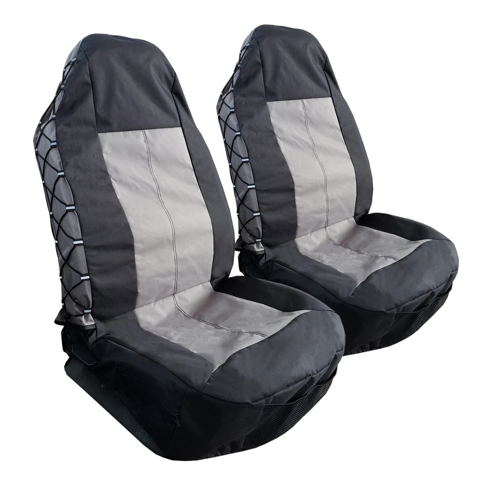 Gray Black Canvas Car Seat Covers Pockets Organizer For RAM ProMaster 2500 - Image 2 of 4