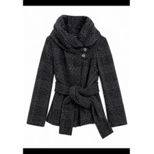 ZARA BASIC Women s Herringbone Belted Wrap Co...