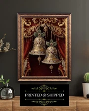Victorian Jeweled Christmas Bells Ornament Print Baroque Holiday Wall Art