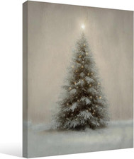 Christmas Tree Framed Canvas Wall Art, Vintage Rustic Winter Holiday Wall Decor,
