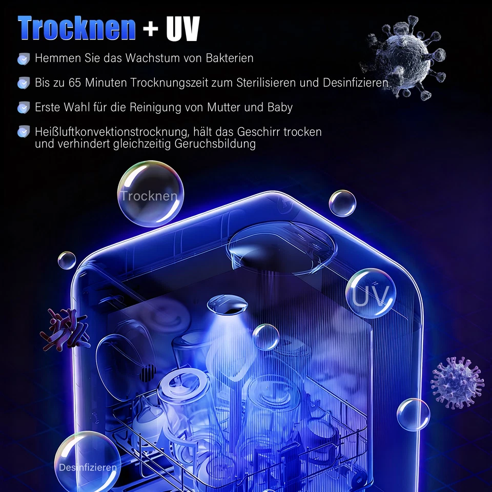 Lavavajillas Dual 800W Lavavajillas Lavavajillas de Mesa Independiente 4Modos Hw - Imagen 4 de 4