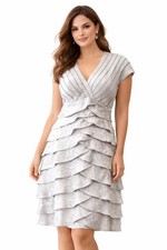 Adrianna Papell Tiered V-Neck Coctail Dress Silver Size 12 New