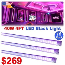 16 Pack UV LED Blacklight Bar, 40W 4Ft, T8 Integrated Bulb, Black Light Fixture