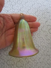 Vintage Steuben Lundberg Quizel ? Iridescent Gold Bell Ornament Art Glass XLNT
