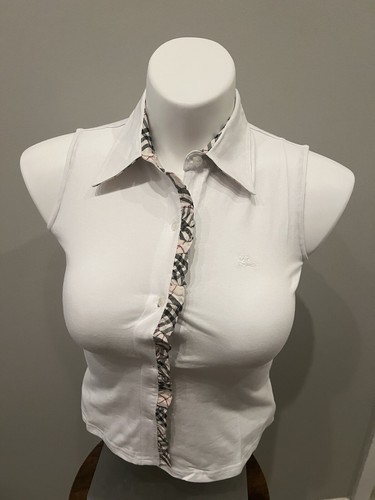 BURBERRY WOMEN'S WHITE 100% COTTON BUTTON DOWN SLEEVELESS SHIRT SIZE MEDIUM - Picture 4 of 24