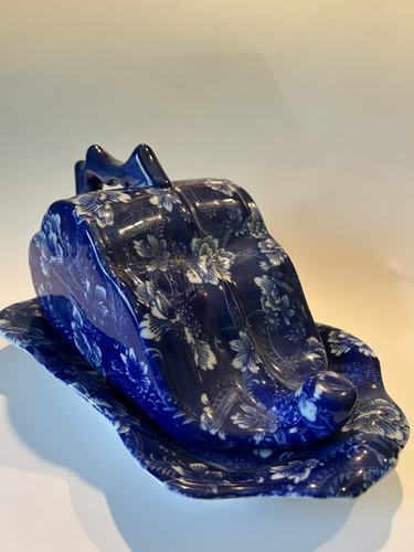 Vintage Victoria Ware Ironstone Flow Blue Cheese Dish / Cover