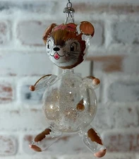 Vintage Blown Art Glass Girl Teddy Bear Christmas Ornament De Carlini Italy