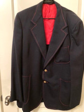Jos. A. Bank Mens Navy Blue Bronze Button Sports Coat with Red Stitching