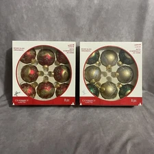Celebrate It Christmas Noel Boxed Glass Ornaments Beaded Glitter Set Of 16 Total