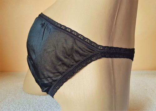 Silky Black Vintage Nylon Panties Low Rise tanga Knickers UK 34-38" Hips - Bild 6 von 8