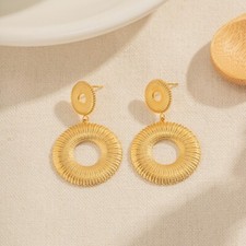 18K Gold Plated Stainless Steel Double Circle Stud Drop Earrings for Women