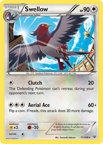 Swellow 71/108 Rare XY - Roaring Skies Pokemon TCG