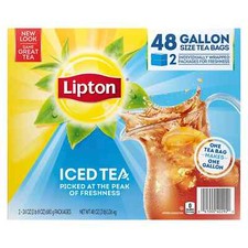 ONE BOX LIPTON ICED TEA BAGS GALLON FAMILY SIZE, UNSWEETENED, PEKOE 48 BAGS